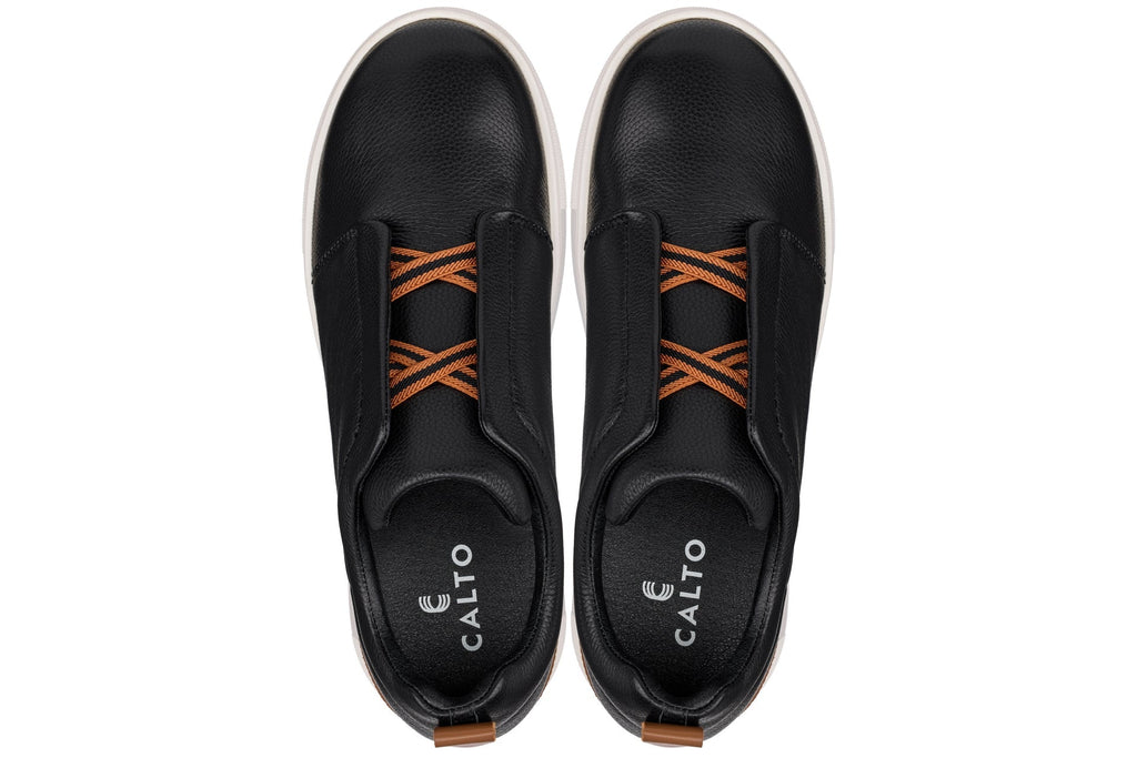 CALTO - J1932  - 2.6 Inches Taller (Black / White Sole) - Slip-On Snoafers