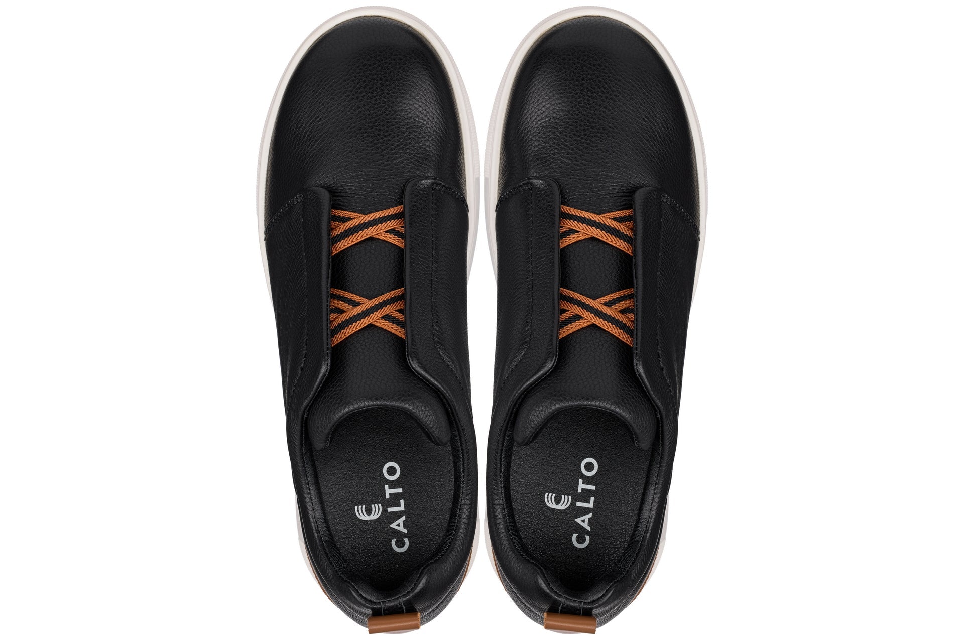 CALTO - J1932  - 2.6 Inches Taller (Black / White Sole) - Slip-On Snoafers