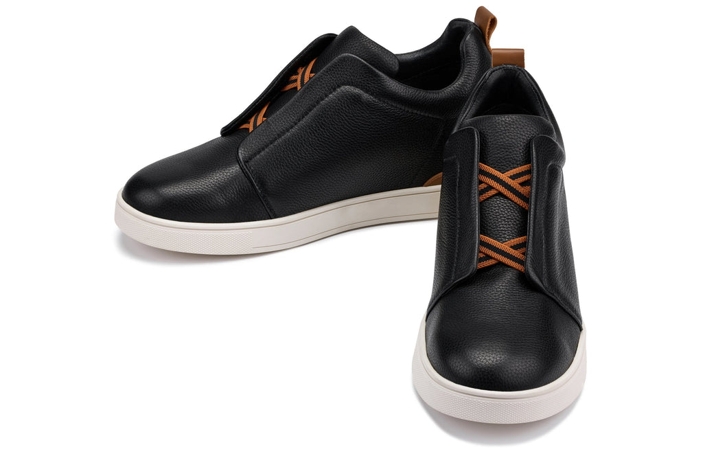 CALTO - J1932  - 2.6 Inches Taller (Black / White Sole) - Slip-On Snoafers