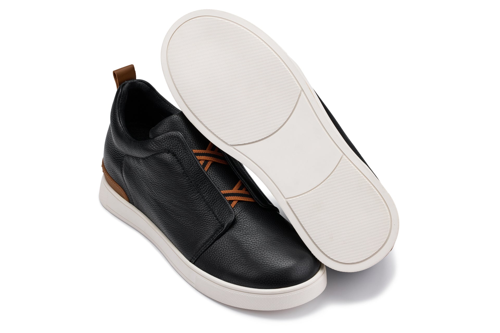 CALTO - J1932  - 2.6 Inches Taller (Black / White Sole) - Slip-On Snoafers