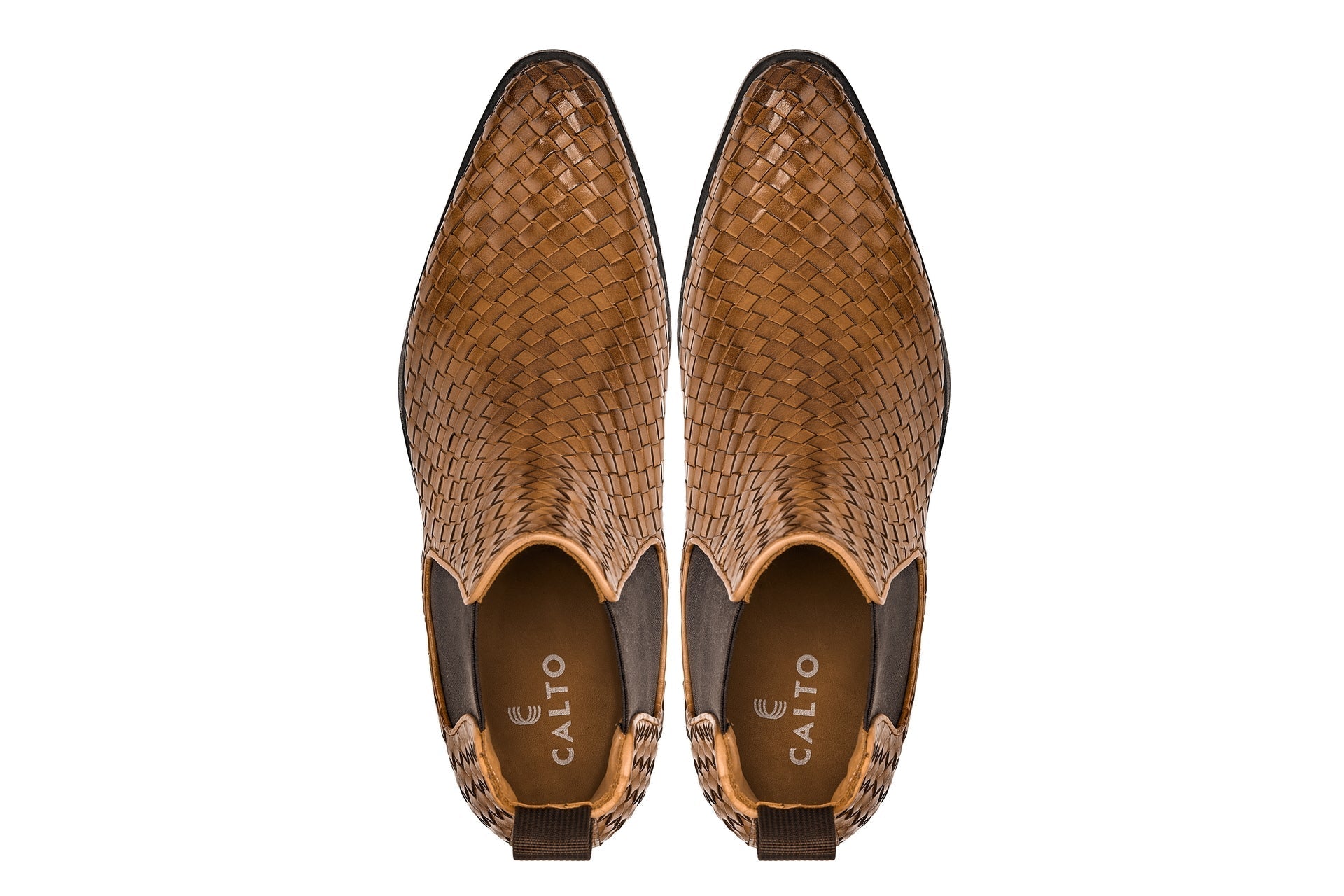 CALTO - K30522 - 3.3 Inches Taller (Brown) - Woven Chelsea High-Top Slip-On Ankle Boots