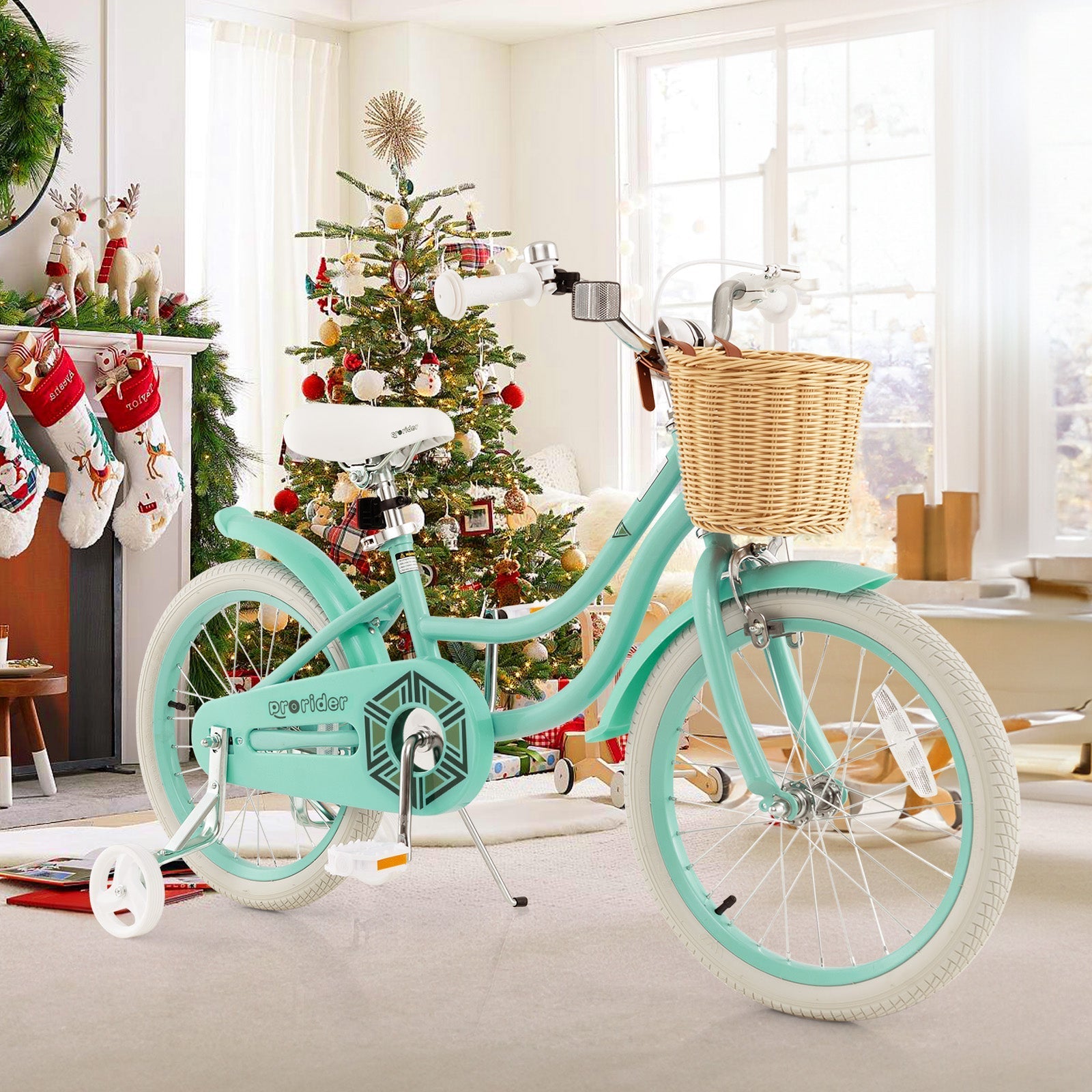 18-Inch Kids Bike with Training Wheels and Adjustable Handlebar Seat-Green