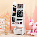 Kids Jewelry Cabinet with Full-Length Mirror for Kids Bedroom and Playroom-White