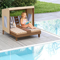 Kids Patio Lounge Chair with Cup Holders and Awning-Brown