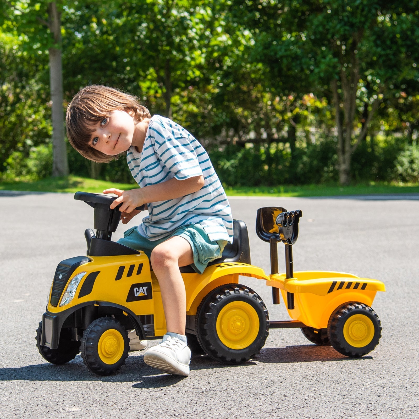 Kids Ride on Tractor Licensed Caterpillar with Detachable Trailer No Power-Yellow