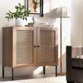Kitchen Sideboard with 2 Rattan Doors and Adjustable Shelf-Natural