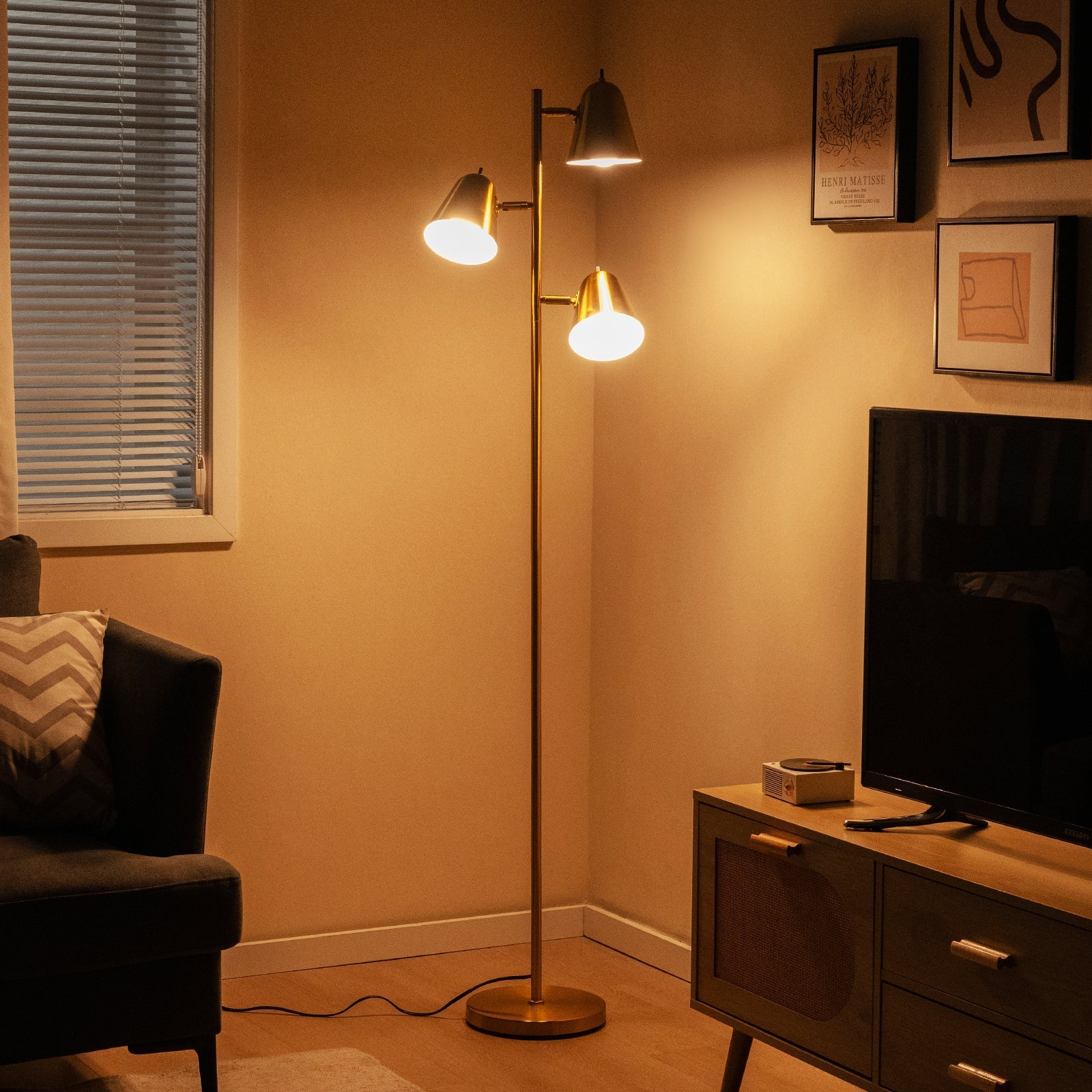64 Inch 3-Light LED Floor Lamp Reading Light for Living Room Bedroom-Golden