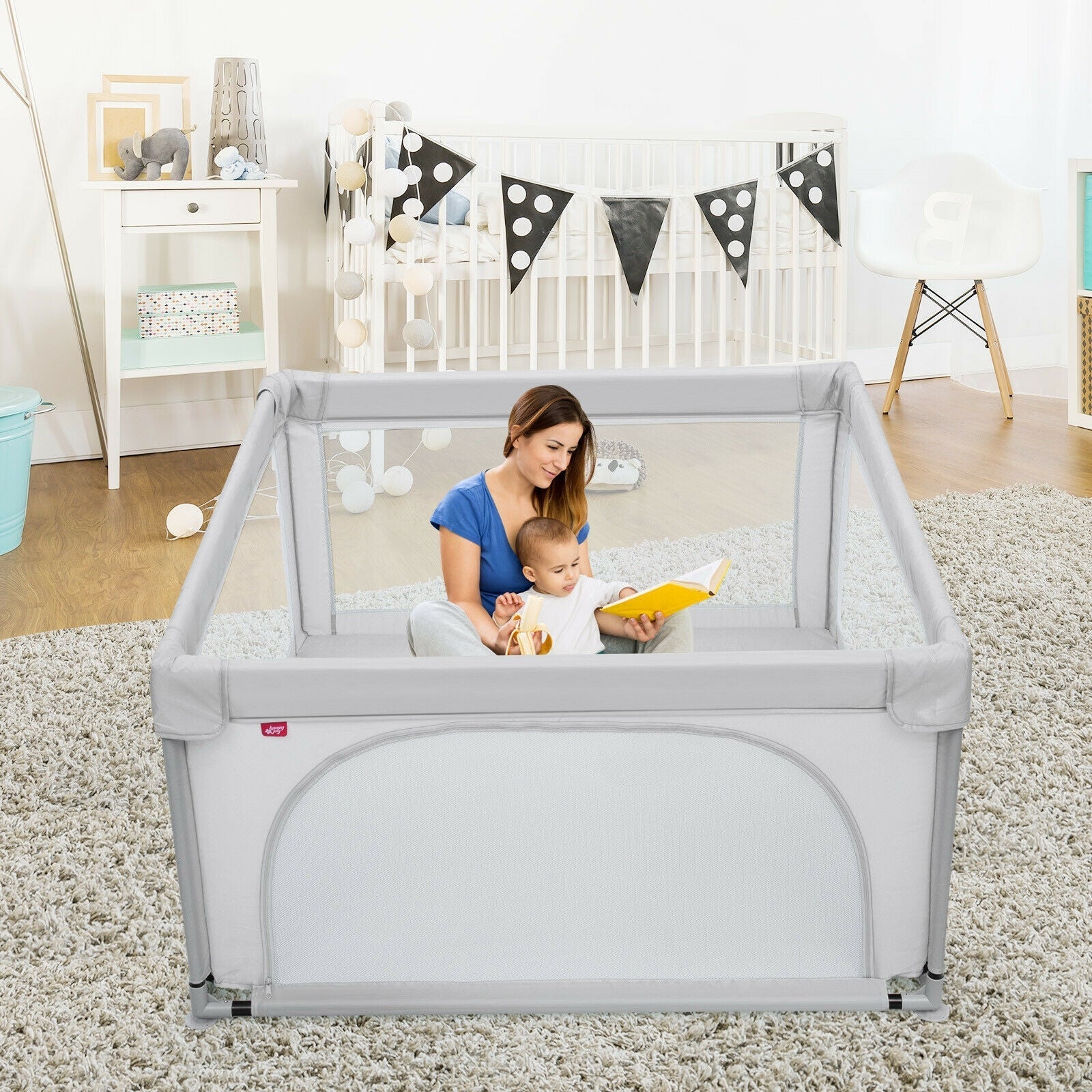 Large Safety Play Center Yard with 50 Balls for Baby Infant-Gray