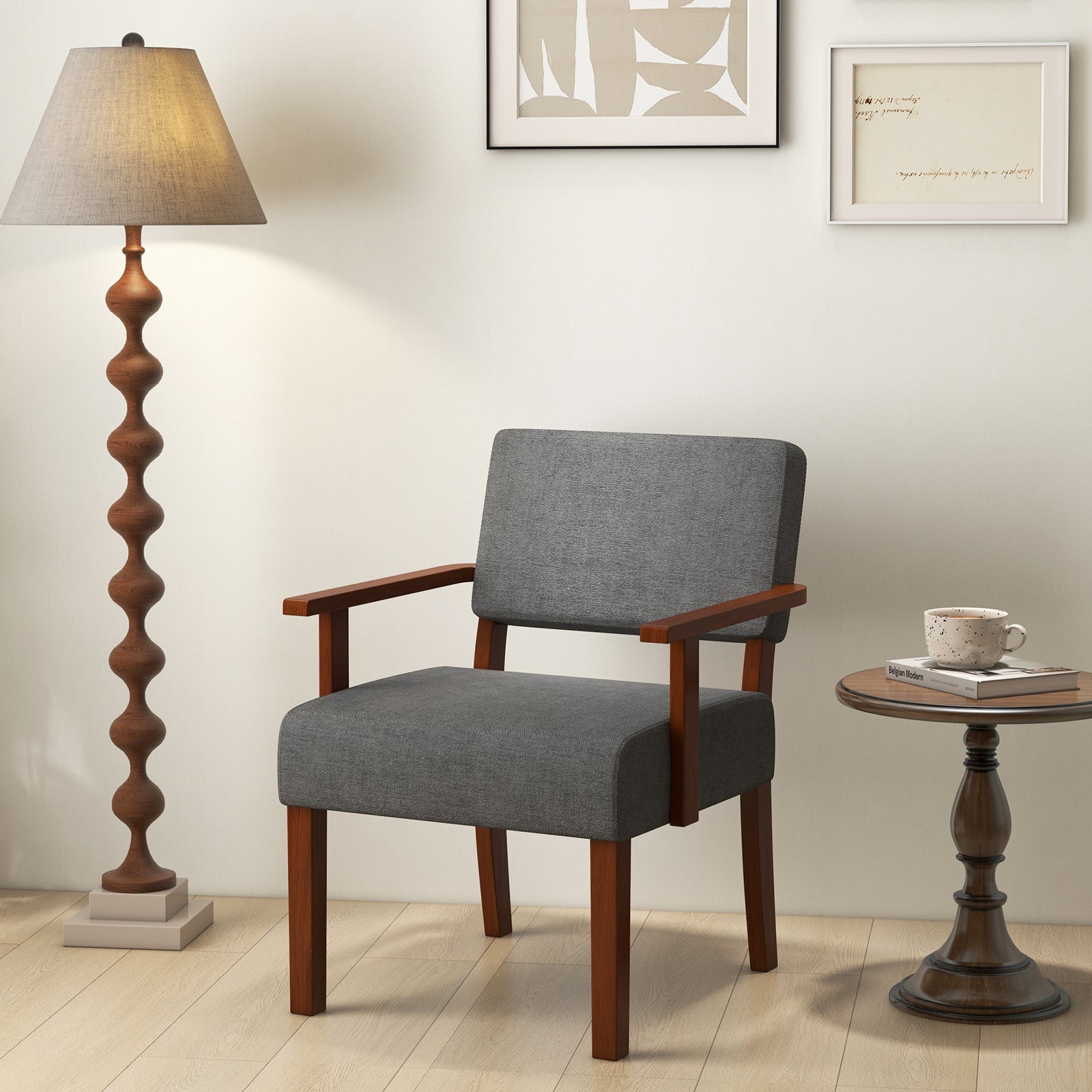 Linen Accent Chair Living Room Chair with Soft Padded Seat and Backrest-Gray