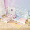 L-shaped Double Twin Beds House Platform Beds with Fences Corner Bed Frame-White