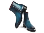 Paul Parkman Blue Burnished Side Zipper Boots Goodyear Welted