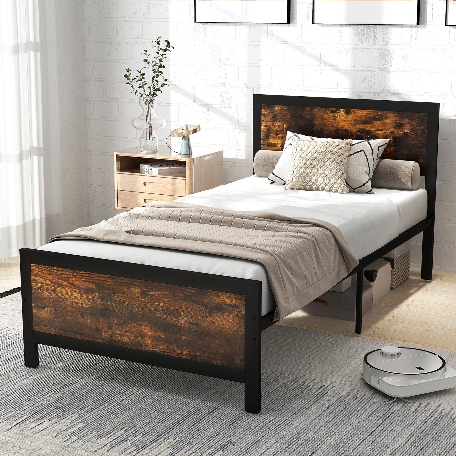 Metal Bed Frame with Headboard and Footboard-Twin Size