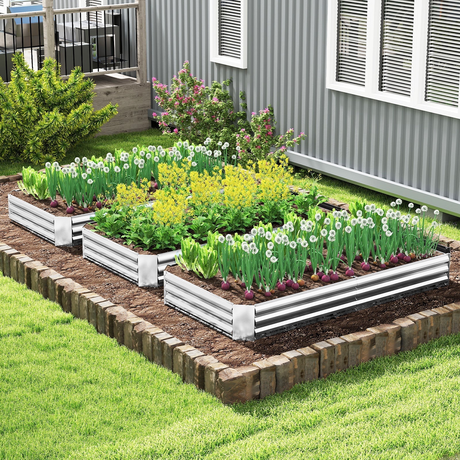 Metal Galvanized Raised Garden Bed with Open-Ended Base-8 x 4 ft