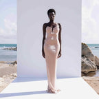 Women Light Pink Sequined Tube Top Dress Slim Fit Vacation Dress Beach