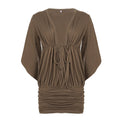Sexy Sheath Dress V neck Lace up Pleated Batwing Sleeve Hollow Out