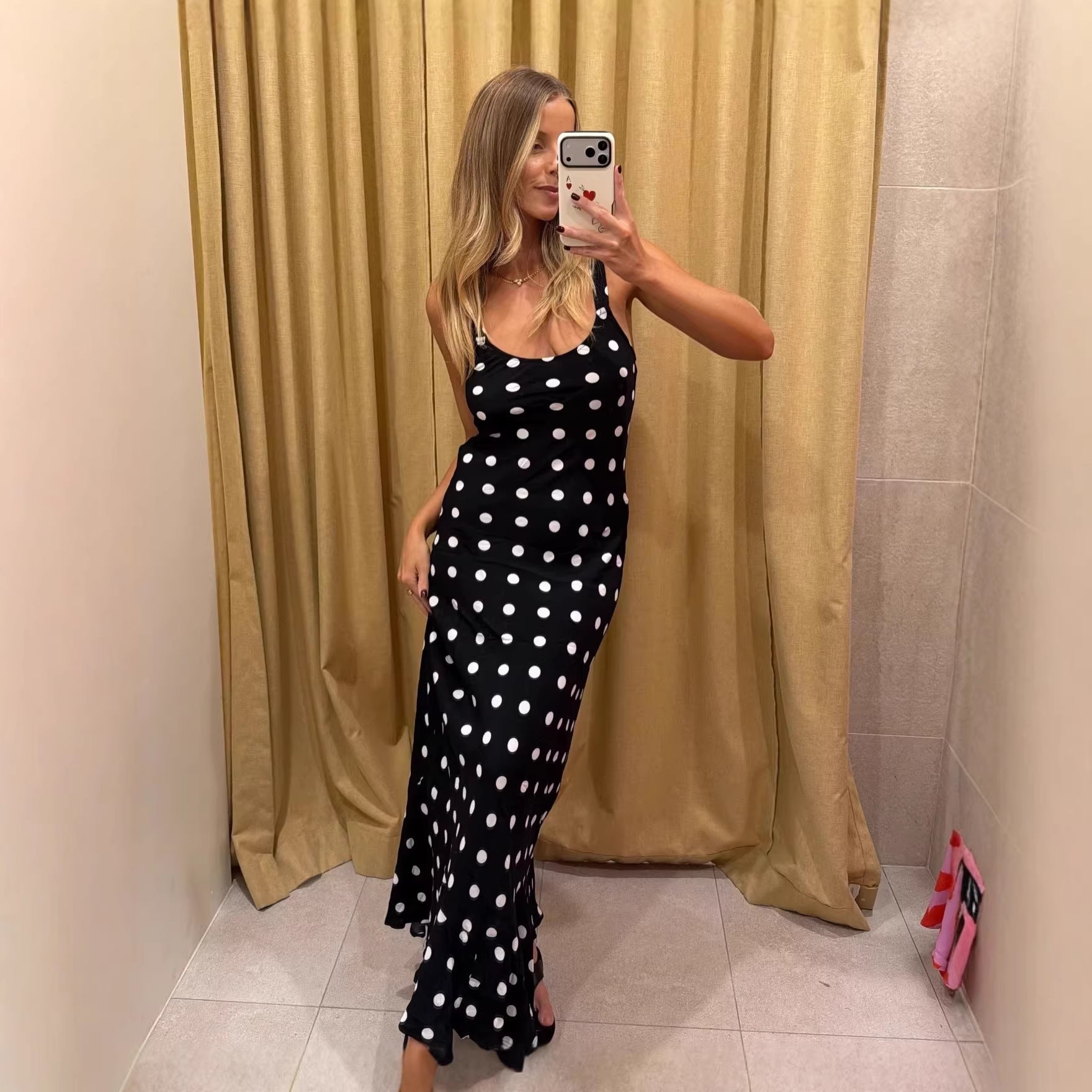 Summer Dress Polka Dot Printed Waist Controlled Sheath Sexy Ruffled