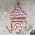 Halter Strap Sexy Backless Low Waist Tube Top Bikini Striped Printed
