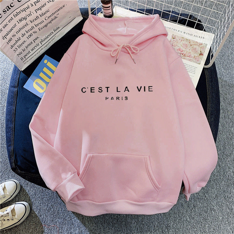 letter print new hooded sweater women's spring long-sleeved lazy style