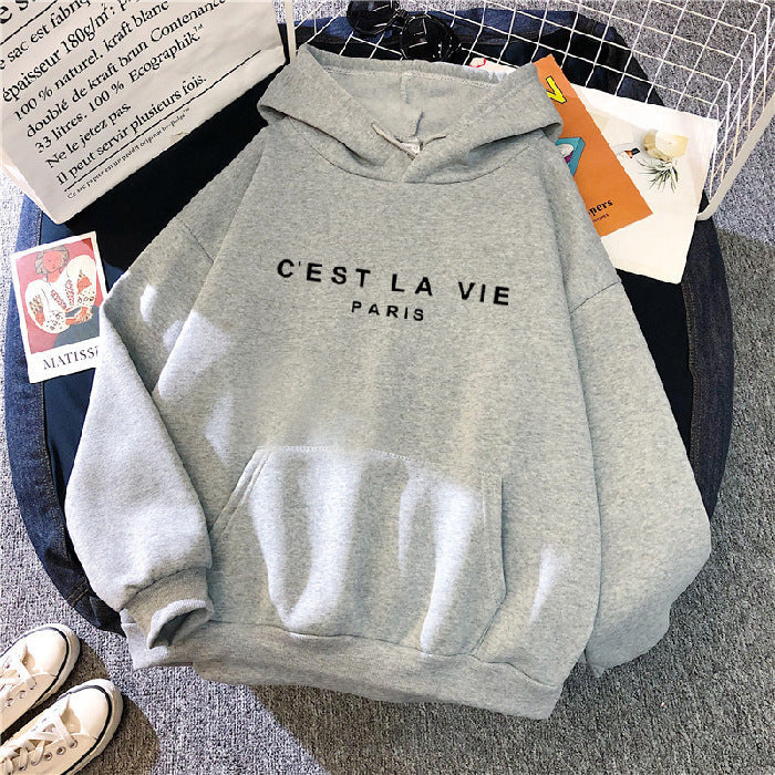 letter print new hooded sweater women's spring long-sleeved lazy style
