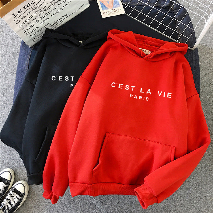 letter print new hooded sweater women's spring long-sleeved lazy style