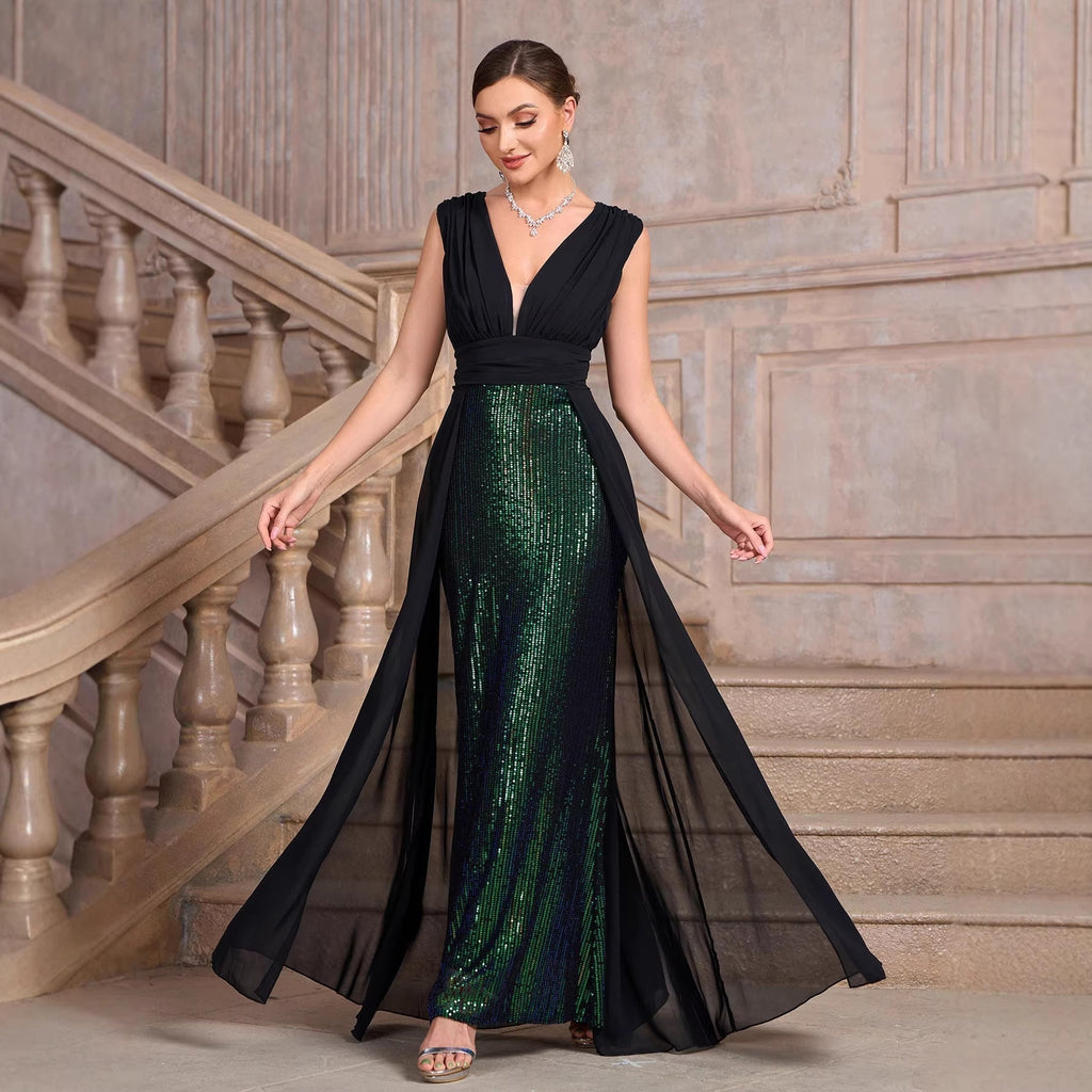 Sequin Dress Long Cocktail Slim Fit Evening Elegant Long Dress .Ships