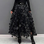 Three Dimensional Patch Stitching Mesh Women Midi Skirt