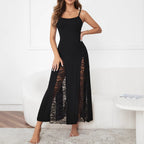 Camisole Maxi Dress Sexy Party See through Lace Patchwork Waist