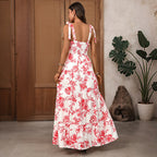 French Vacation Strap Retro Printed Large Swing Dress