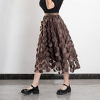 Three Dimensional Patch Stitching Mesh Women Midi Skirt
