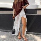 Split Ruffled Irregular Asymmetric Sweet Lace See through Skirt