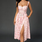 Cami Dress Sexy Printed High Slit Backless Pile Collar Maxi Dress