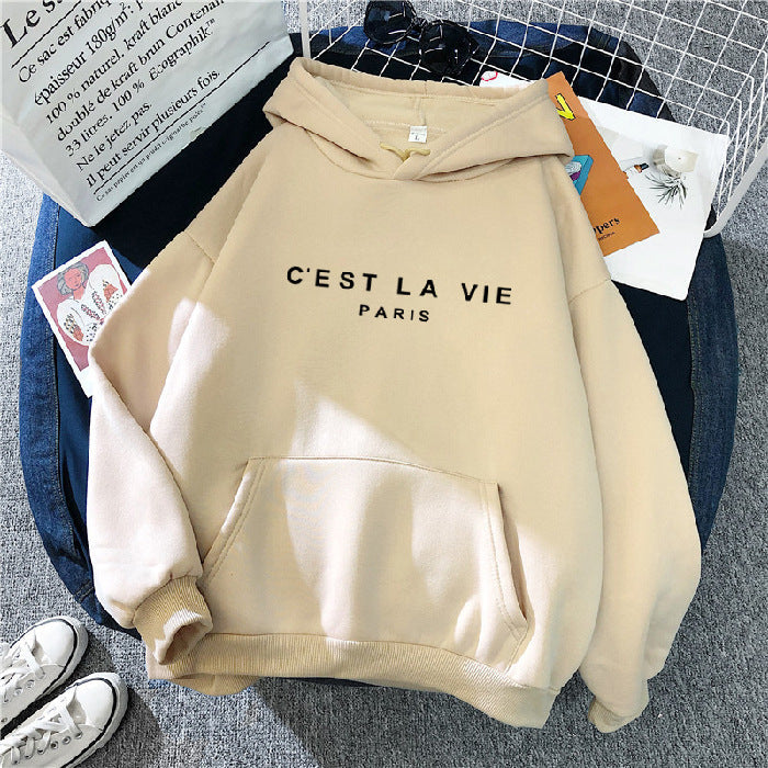 letter print new hooded sweater women's spring long-sleeved lazy style