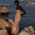 Women Light Pink Sequined Tube Top Dress Slim Fit Vacation Dress Beach