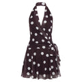 Retro Polka Dot Deep V Plunge neck Mesh Camisole Dress Vacation Lace