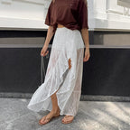 Split Ruffled Irregular Asymmetric Sweet Lace See through Skirt