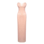 Women Light Pink Sequined Tube Top Dress Slim Fit Vacation Dress Beach