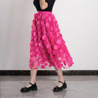 Three Dimensional Patch Stitching Mesh Women Midi Skirt