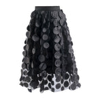 Three Dimensional Patch Stitching Mesh Women Midi Skirt
