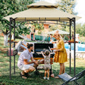 8 x 5 Feet Outdoor Grill Gazebo with 2 Side Shelves and 10 Hooks-Beige