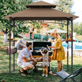 8 x 5 Feet Outdoor Grill Gazebo with 2 Side Shelves and 10 Hooks-Brown