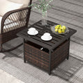 Outdoor Patio Rattan Wicker Steel Side Deck Table-Brown