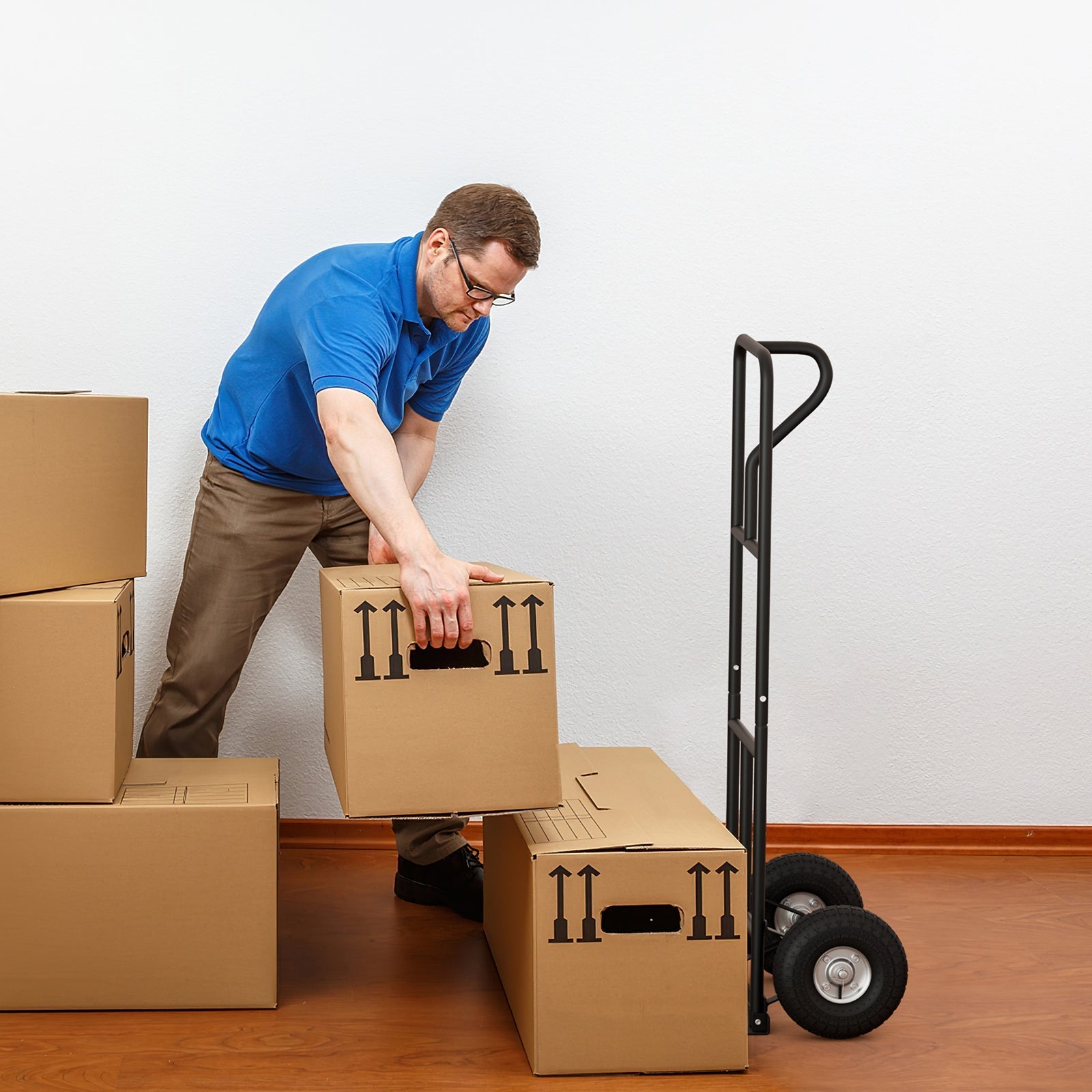 P-Handle Hand Truck with Foldable Load Plate for Warehouse Garage-Black