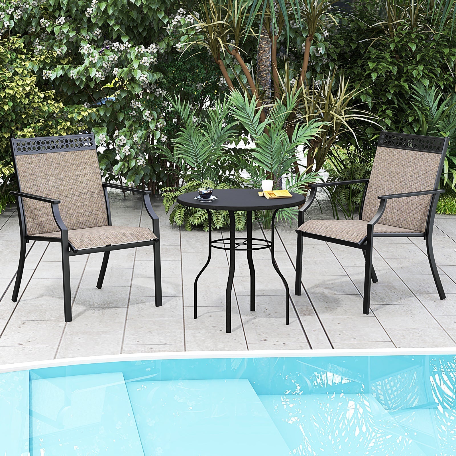 Patio Chairs Set of 2 with All Weather Breathable Fabric-Brown