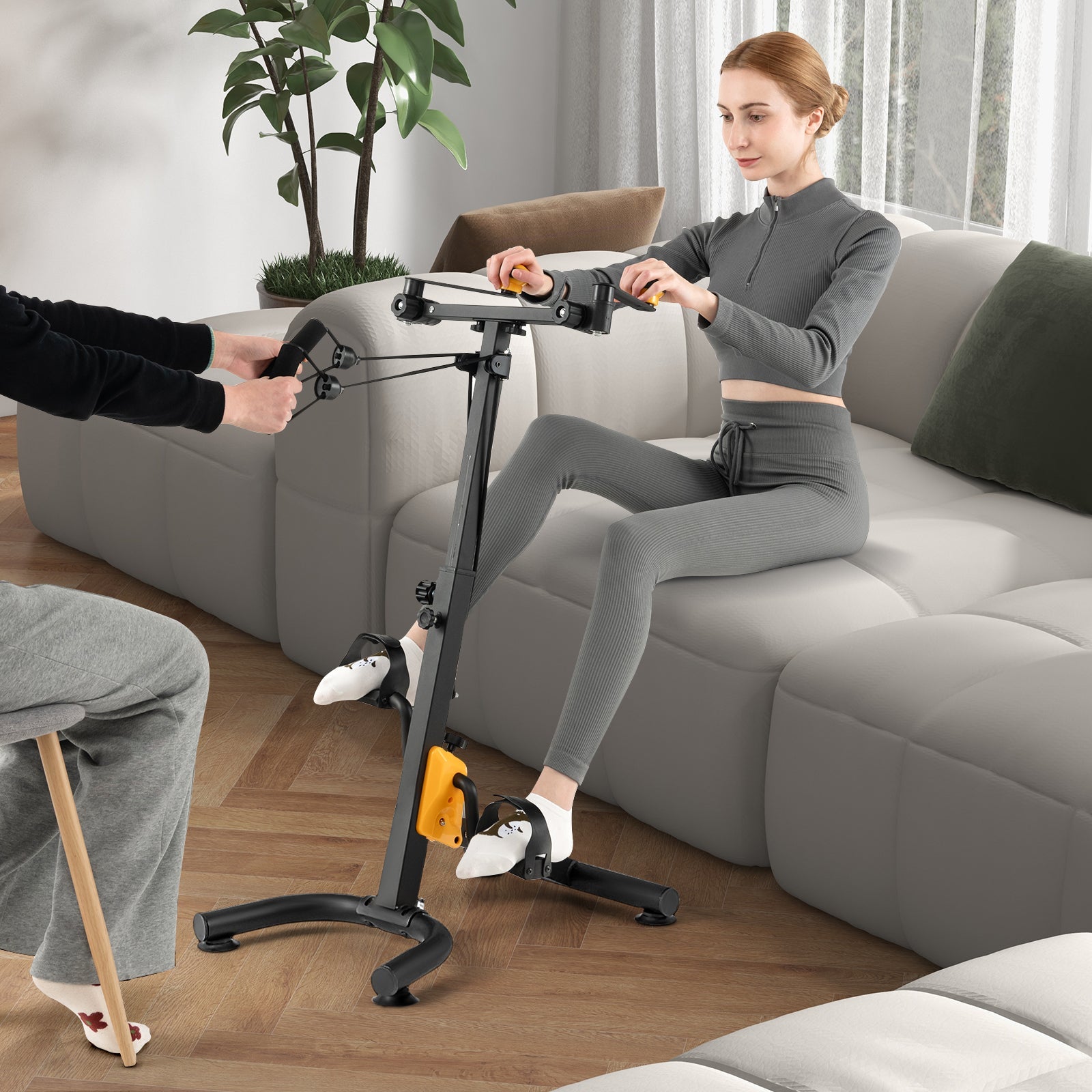 Pedal Exerciser with Adjustable Handgrip for Seniors-Yellow