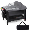 Foldable Baby Bassinet with 4 Adjustable Heights Changing Table and Mattress-Black