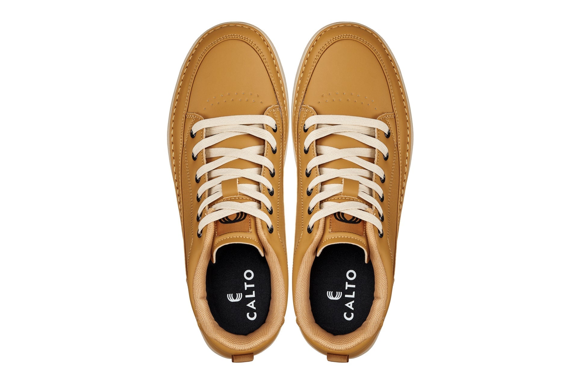 CALTO - Q274  - 2 Inches Taller (Camel Brown & Gum Sole) - Elevated Leatherette Micro-Perforated Sneakers