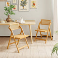 Rattan Cane Folding Dining Chairs Set of 2 with Rotatable Backrests-Natural