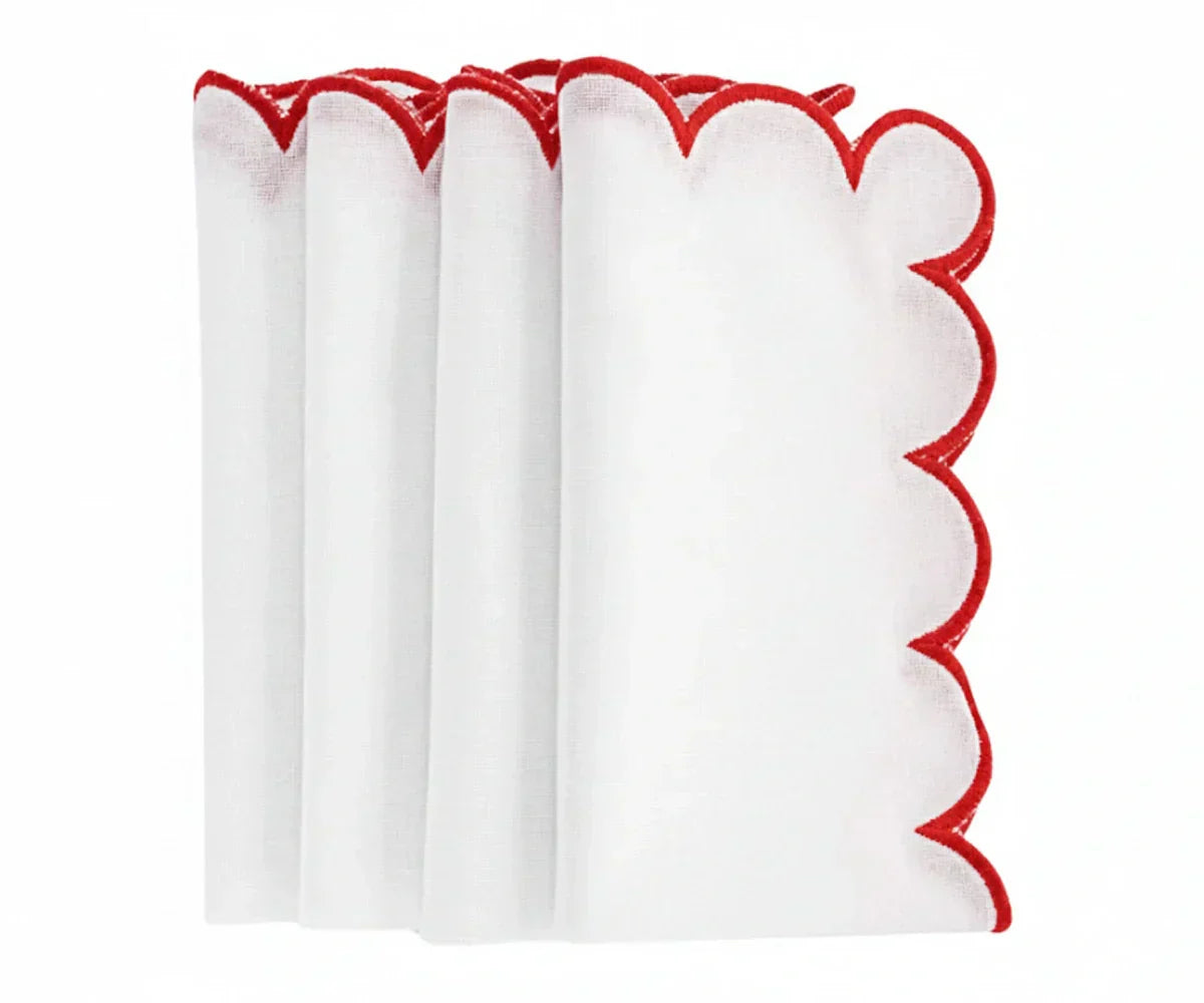 Red Fabric Napkins - Scalloped