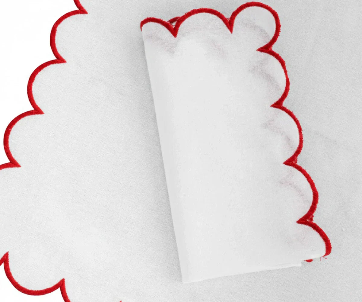 Red Fabric Napkins - Scalloped