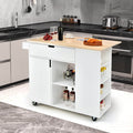 Drop-Leaf Kitchen Island with Rubber Wood Top-White